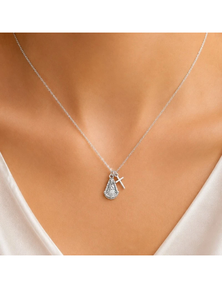 Collar Virgen del Rocío Plata 17 mm con Cruz | Joyería Religiosa