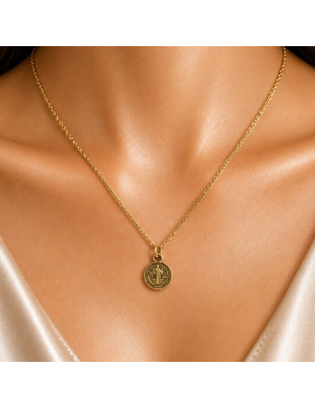 Collar San Benito Oro 9 mm | Protección y Fe