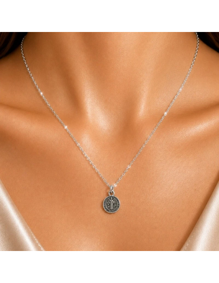 Collar San Benito Plata 9 mm | Protección y Fe
