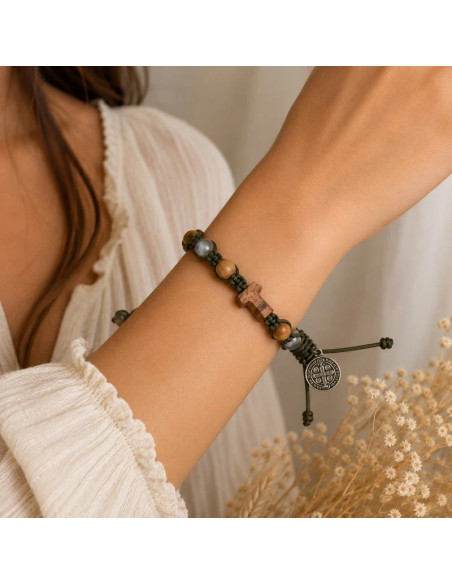 Olive Wood Tau Cross Bracelet | Saint Benedict Medal