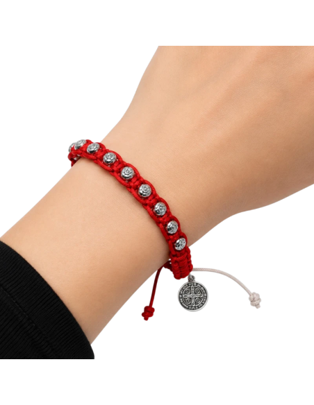 Pulsera Roja Macramé San Benito | Pulsera Religiosa
