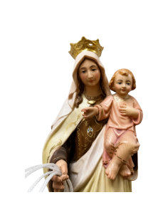 Hand-painted wooden statue of Our Lady of Mount Carmel with Child Jesus and scapular 2