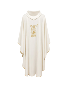Saint Francis of Assisi chasuble in ivory white with gold embroidery on both front and back. 2
