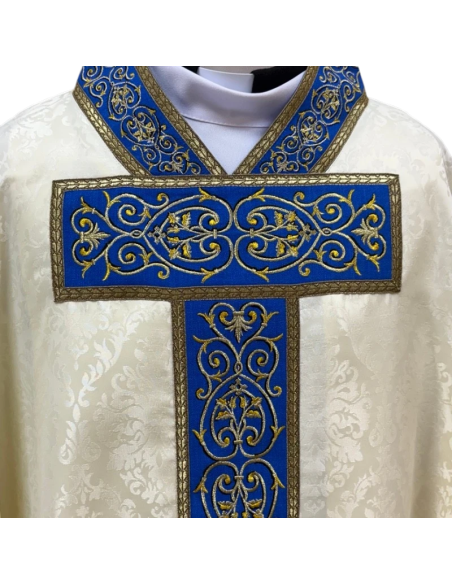 Casulla Regina Mariana | Casulla Mariana Azul y Oro | Karelia Arte Sacra