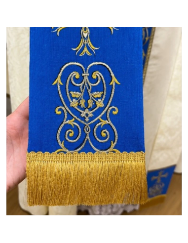 Casulla Regina Mariana | Casulla Mariana Azul y Oro | Karelia Arte Sacra