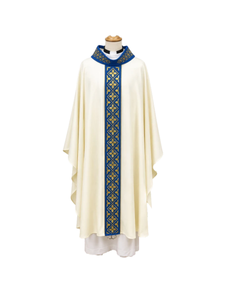Casulla Cruz Aurea Mariana | Casulla Monástica Mariana Azul y Oro