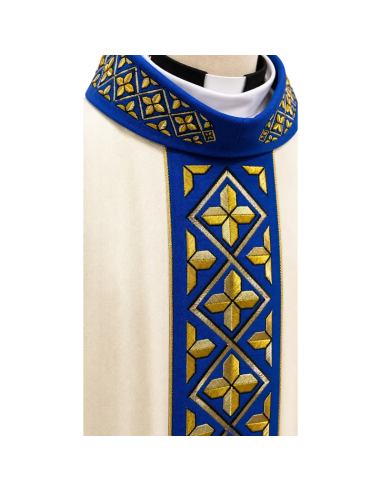 Casulla Cruz Aurea Mariana | Casulla Monástica Mariana Azul y Oro