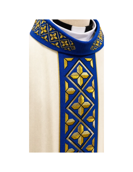 Casulla Cruz Aurea Mariana | Casulla Monástica Mariana Azul y Oro