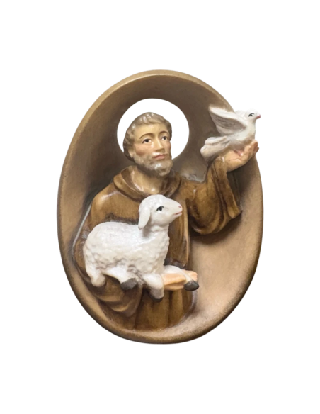 Saint Francis of Assisi Relief Wood Sculpture | Val Gardena