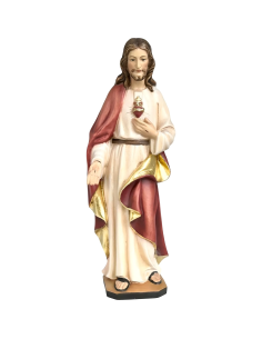 Figura del Sagrado Corazón de Jesús tallada en madera con detalles dorados