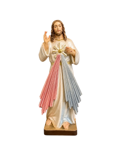 Jesús Misericordioso con rayos de luz en madera de arce coloreada
