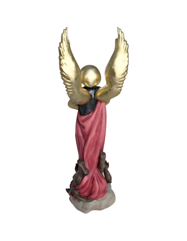 Back view of Saint Michael Archangel hand-carved wooden statue