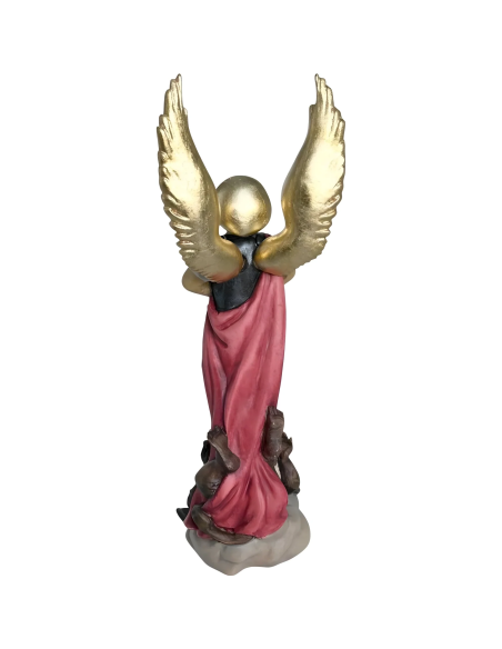 Back view of Saint Michael Archangel hand-carved wooden statue