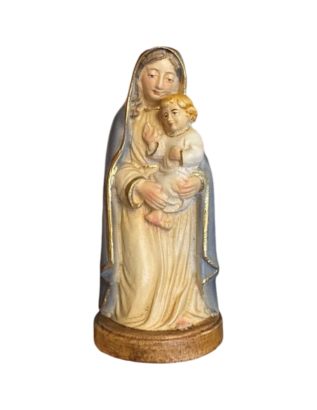 Virgin Mary with Child Wooden Figure | Val Gardena 9 cm
