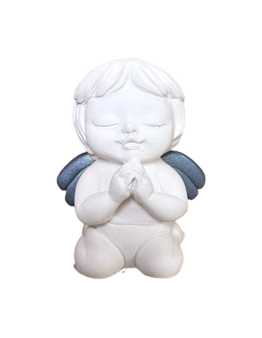 Figura Ángel Azul en yeso de 7 cm con alas azul perlado y manos en oración