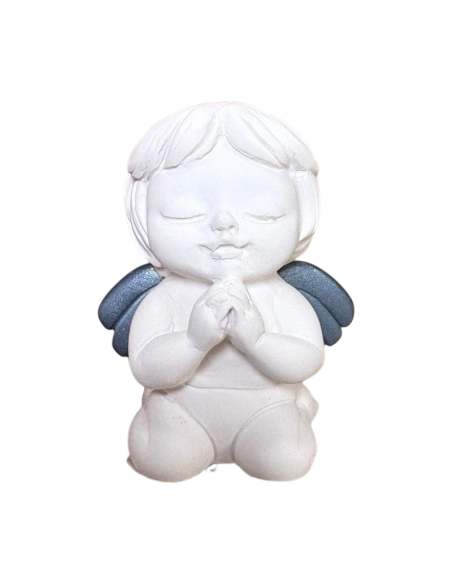 Figura Ángel Azul en yeso de 7 cm con alas azul perlado y manos en oración