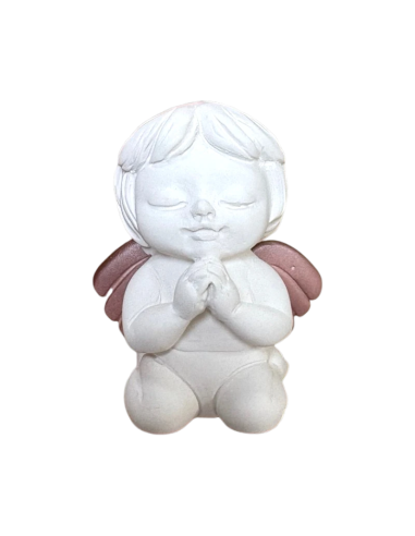 Figura angel blanco con alas rosas en yeso