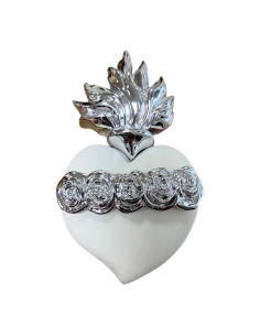 Inmaculado Corazón de María de Cerámica con Plateado | Arte Sacro Italiano