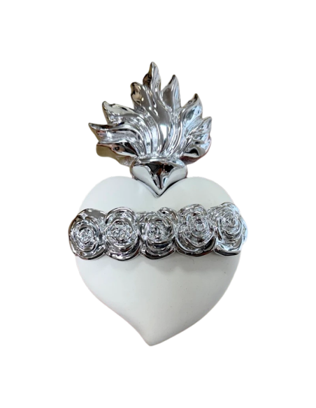 Inmaculado Corazón de María de Cerámica con Plateado | Arte Sacro Italiano