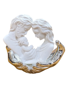 Holy Family figure in Italian ceramic with silver protective hands decorative sculpture
