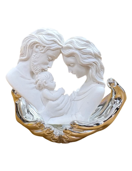 Holy Family figure in Italian ceramic with silver protective hands decorative sculpture