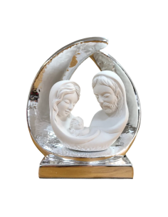 Sagrada Familia Moderna con marco plateado de cerámica italiana y yeso blanco de 18 cm