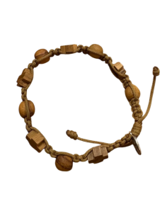 Handcrafted olive wood bracelet with wooden crosses and Saint Benedict medal adjustable closure