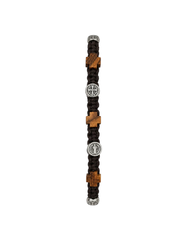 Olive Wood Bracelet with Crosses and Saint Benedict Medals | Karelia Arte Sacra