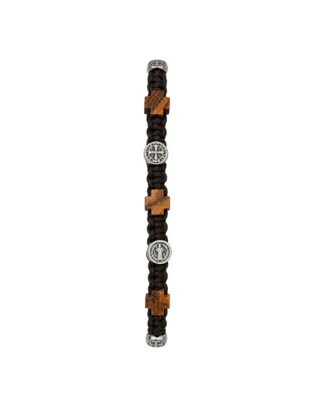 Olive Wood Bracelet with Crosses and Saint Benedict Medals | Karelia Arte Sacra