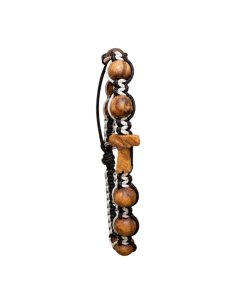 Pulsera macramé con Cruz Tau de madera de olivo y medalla de San Benito ajustable artesanal 2