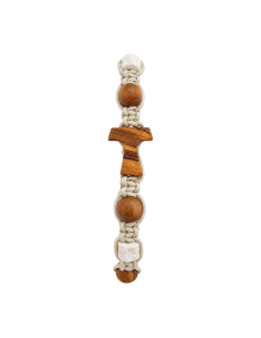 Pulsera Cruz Tau de madera de olivo con detalles blancos efecto piedra y medalla de San Benito ajustable 2