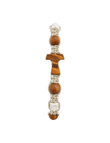 Olive Wood Tau Cross Bracelet with White Stone Details | Saint Benedict | Karelia Arte Sacra
