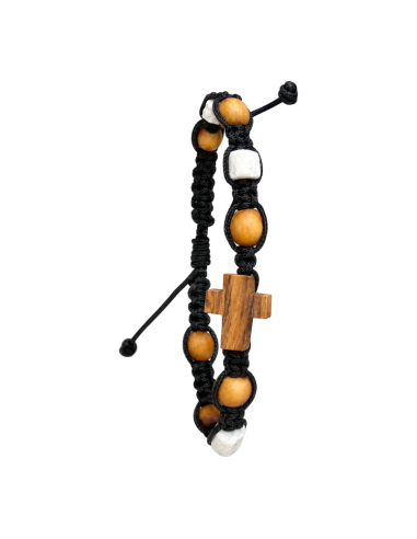 Olive Wood Cross Bracelet with White Stone Details | Karelia Arte Sacra