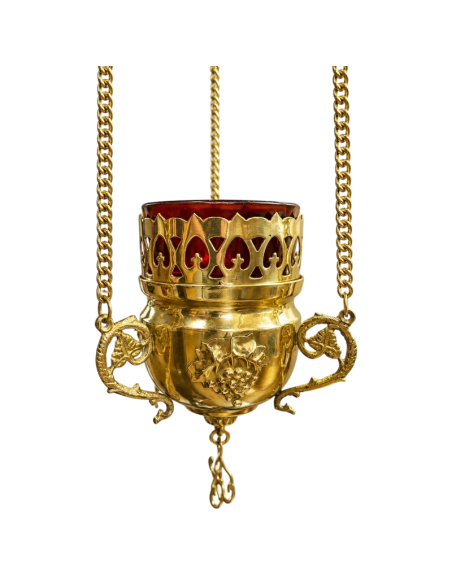 Brass Sanctuary Lamp with Red Glass | Hanging Church Lamp | Karelia Arte Sacra