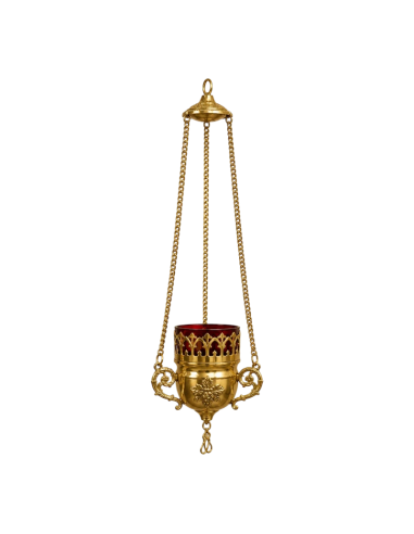 Lámpara Eterna de Latón Dorado | Lámpara Santísimo con Vidrio Rojo | Karelia Arte Sacra
