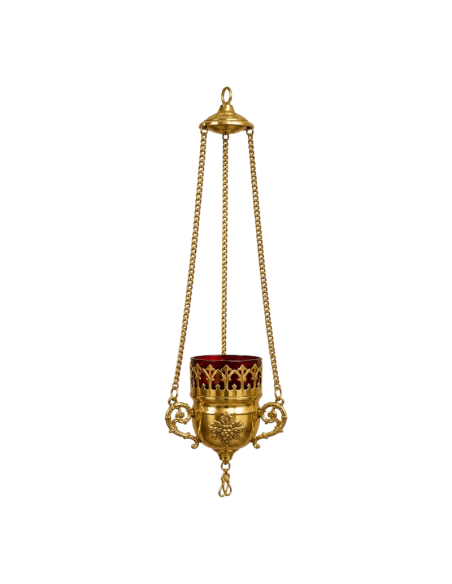Lámpara Eterna de Latón Dorado | Lámpara Santísimo con Vidrio Rojo | Karelia Arte Sacra