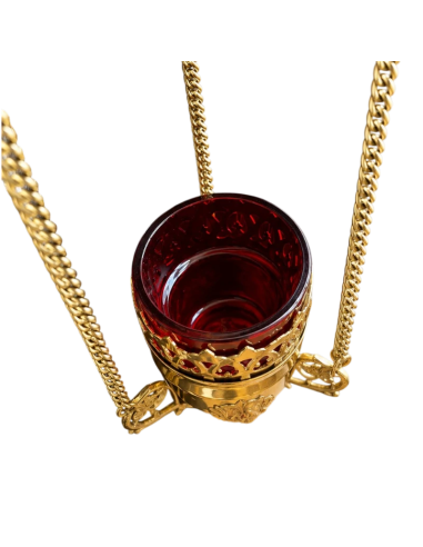 Brass Sanctuary Lamp with Red Glass | Hanging Church Lamp | Karelia Arte Sacra