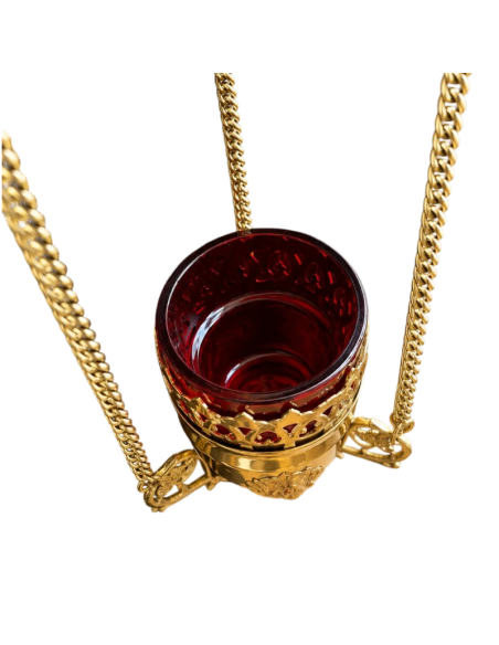 Brass Sanctuary Lamp with Red Glass | Hanging Church Lamp | Karelia Arte Sacra