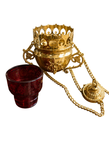 Lámpara Eterna de Latón Dorado | Lámpara Santísimo con Vidrio Rojo | Karelia Arte Sacra