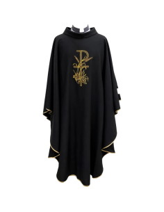 Chrismon Chasuble | Black Funeral Chasuble with Gold Embroidery
