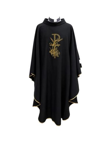 Casulla Crismón Negra | Casulla para Funerales Bordada