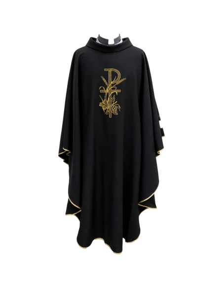 Casulla Crismón Negra | Casulla para Funerales Bordada