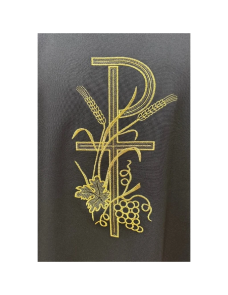 Chrismon Chasuble | Black Funeral Chasuble with Gold Embroidery