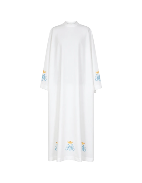 Alba Sacerdotal Mariana con Anagramas Bordados | Karelia Arte Sacra