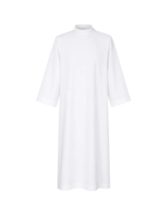 Alba sacerdotal lisa blanca con cremallera en el hombro.