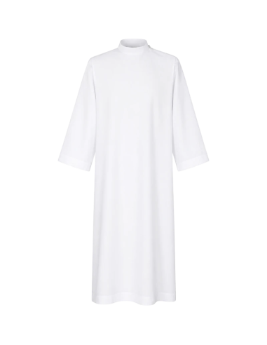 Alba sacerdotal lisa blanca con cremallera en el hombro.