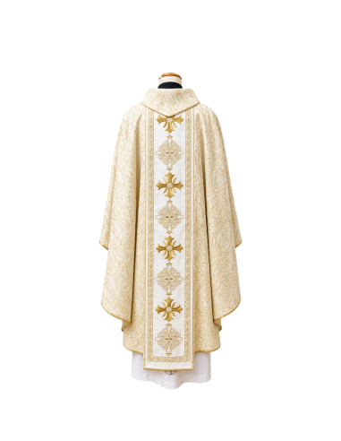 Casulla Cruz Tela Ángeles | Casulla bordada con estola | Karelia Arte Sacra