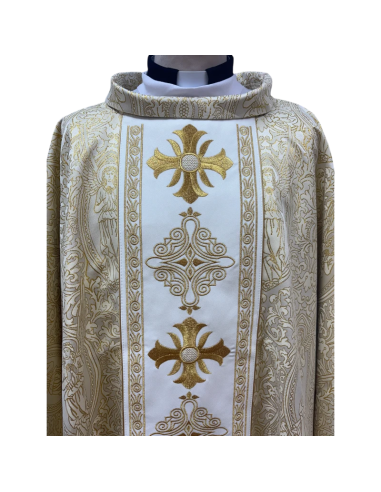 Casulla Cruz Tela Ángeles | Casulla bordada con estola | Karelia Arte Sacra
