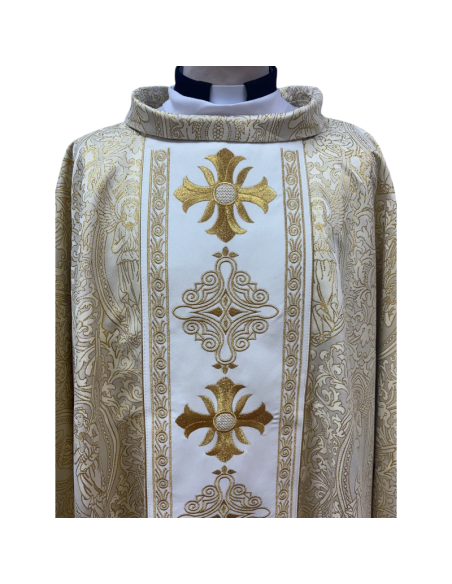 Cross Chasuble Angel Fabric | Embroidered Liturgical Chasuble with Stole