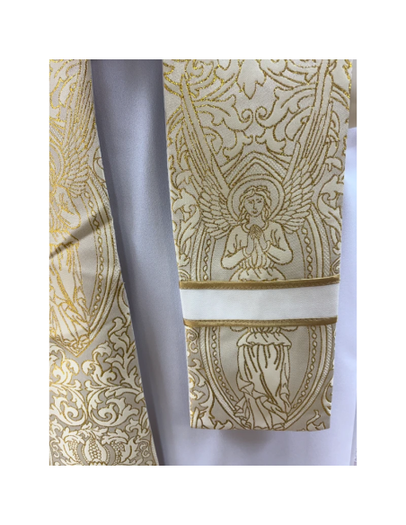 Casulla Cruz Tela Ángeles | Casulla bordada con estola | Karelia Arte Sacra